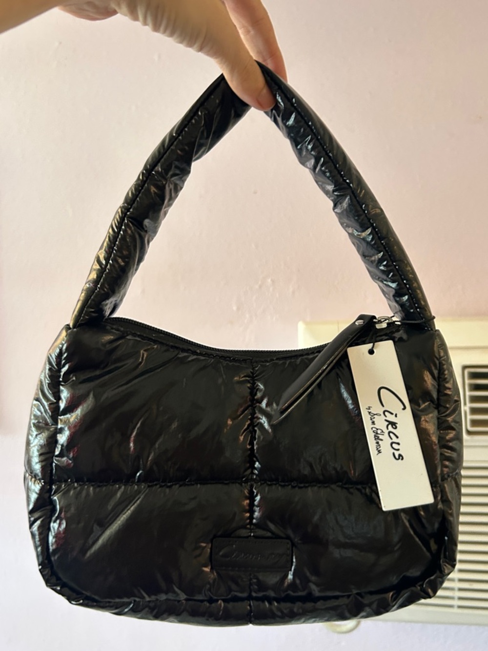NWT CIRCUS BY SAM EDELMAN Malibu Quilted Puffer Bag Glossy Black Y2K Cloud Bag